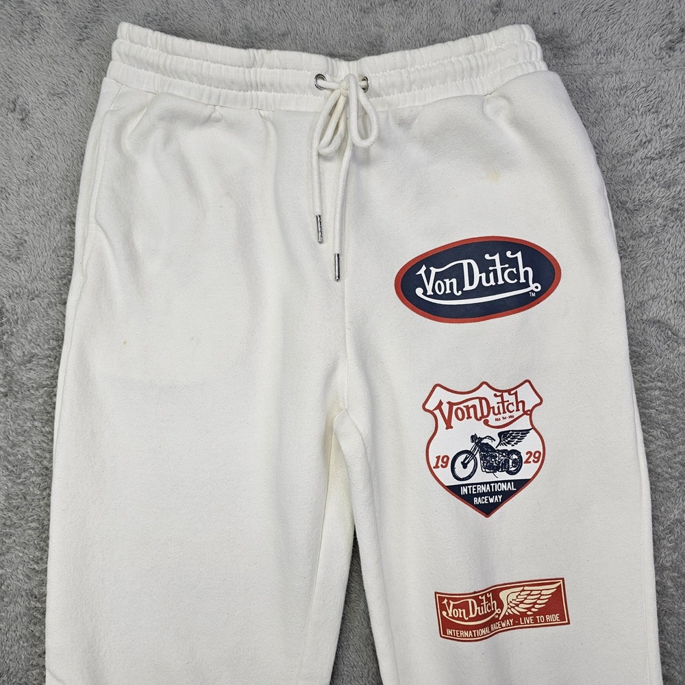 Von Dutch Women's White Graphic Sweatpants Joggers Y2K Logo Size Large Tall - Picture 2 of 12